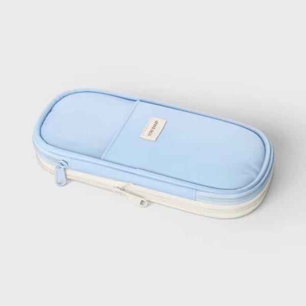Double Zip Expandable Pencil Pouch Blue/Ivory - up&up™