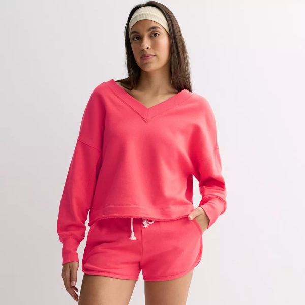 Juniors' SO® Terry Double V Neck Sweatshirt