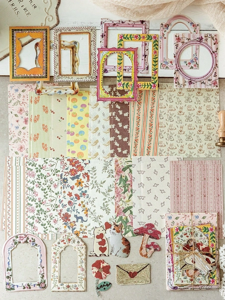 MOCARD 45pcs/Pack Embossed Floral Scrapbooking Paper, Vintage DIY Decorative Non-Adhesive Material Paper, Holiday Gift, Handmade Collage Supplies, Personalized Scrapbook Planning Creative School Stationery