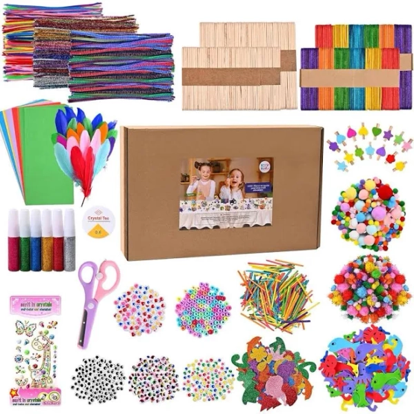 EZKITS4KIDZ DIY Arts and Crafts Kit -1200+ Pieces Craft Supplies & Materials Box for Creative DIY School Art Craft Projects for Kids Ages 6 7 8 9 10
