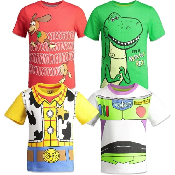 Disney Pixar Toy Story Buzz Lightyear Woody Rex Slinky Dog Big Boys 4 Pack T-Shirts Multi 14