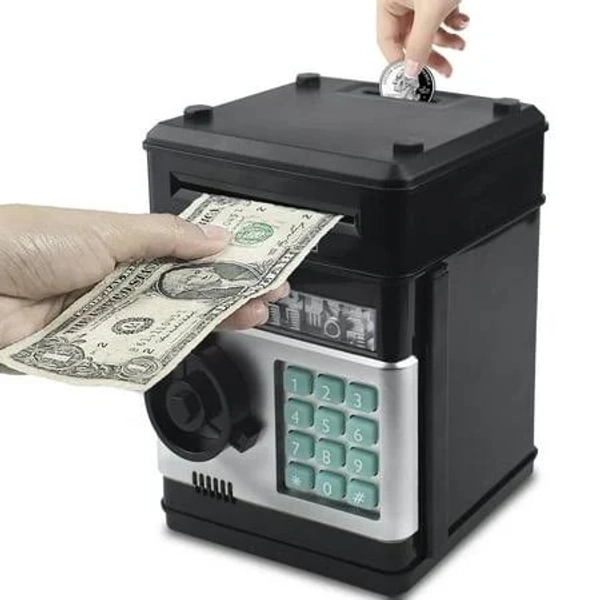 Kid's Gift Atm Black Electronic Piggy Bank with Password and Music, Automatic Rolling Coin Banks, Safe Saving Box with Sound,one-size