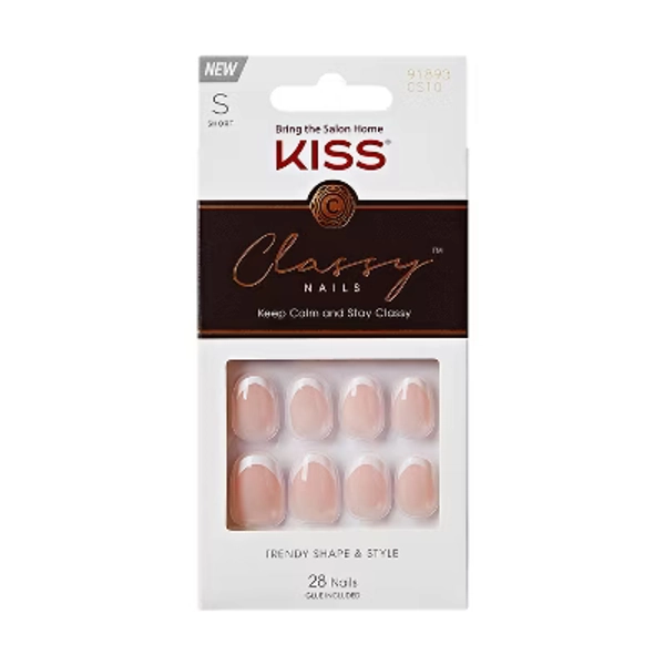 KISS Products Classy French Tip Press-On Fake Nails - Short Oval - Exclusive Only - 28ct