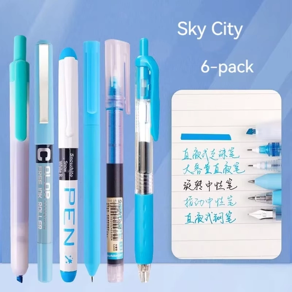 6pcs/set High Quality Roller Pen Color Ink Straight Liquid Gel Pen Ballpoint Pen for School Office Stationery Kawaii Cute - AliExpress 21