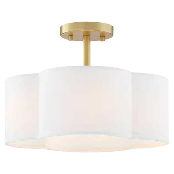Celina 14 in. 4-Light Gold Canopy Semi-Flush Mount with White Scallop Fabric Shade
