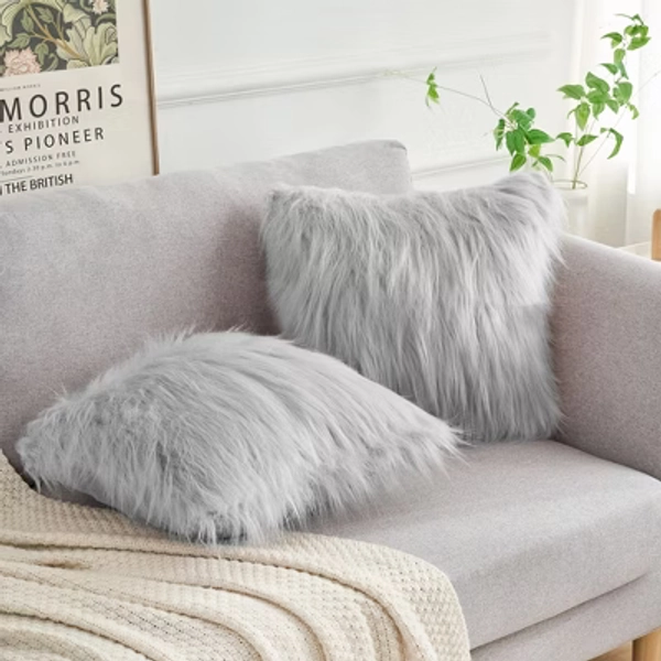Unique Bargains Plush Decorative Solid Throw Modern Bedroom Pillow Covers 2 Pcs Light Grey 18 x 18 Inches