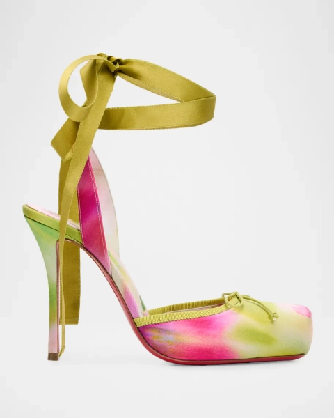 100mm Cassia Lace-Up Printed Satin Ballet Pumps