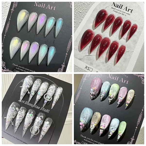 10PCS Handmade Short Cat Claws Press On Nails Long Dragon Shape Claw Acrylic False Nail Stickers Rhinestone Fake Nail With Glue - AliExpress 