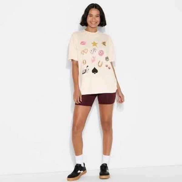 Wild Fable Women's Loose Fit Oversized Crewneck Graphic T-Shirt