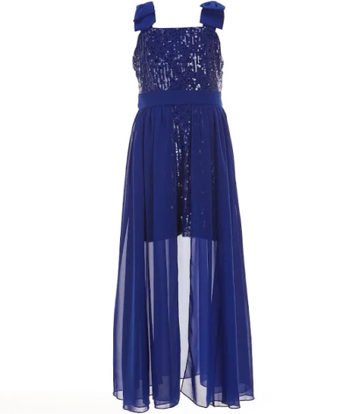 Speechless Kids' Tie-Shoulder Sequin-To-Chiffon Dress