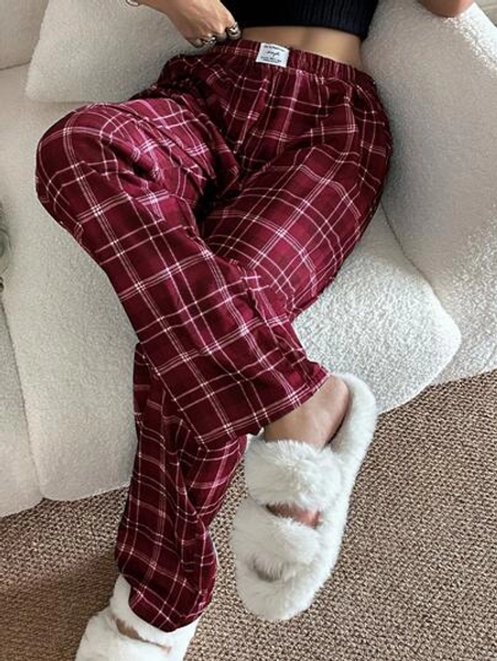 Dream Adore Women's Casual Plaid Print Elastic Waist Straight Leg Lounge Pants
