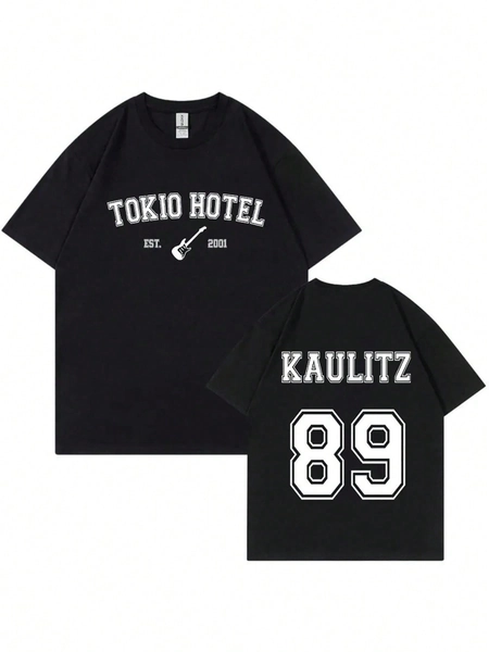 Tokio Hotel Kaulitz Band Graphic T-Shirt - 220g Heavyweight Cotton Oversized Unisex Streetwear Tee With Geometric Print, Punk Rock Style Casual Shirt For Men & Women