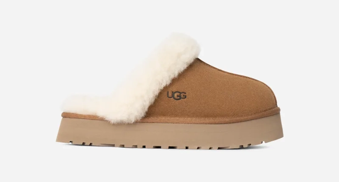 UGG® Women's Disquette Sheepskin Slippers in Chestnut, Size 7