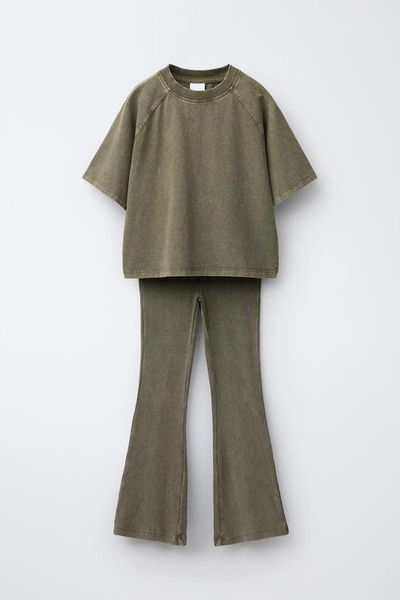 HEAVY WEIGHT T-SHIRT AND WASHED EFFECT RIB FLARE LEGGINGS SET