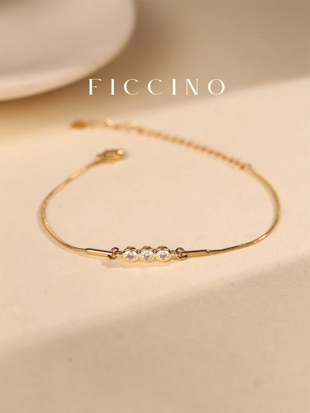 FICCINO Braccialetto semplice classico placcato in oro con zircone cubico regolabile in acciaio al titanio per donne, stile perfetto per luso quotidiano