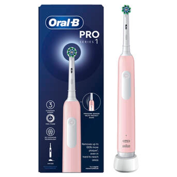Oral-B Pro 1 Electric Toothbrush, 3 Modes, 3D Cleaning, Round Brush Head, Brushing Timer, Pressure Sensor, Pink