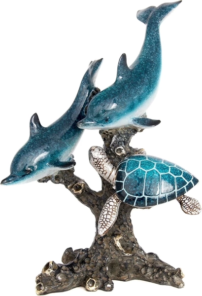 Dolphins and Sea Turtle Statue Swimming on a Coral Reef Base Sea Coral Decor for Home Tabletop Collection - Walmart.com