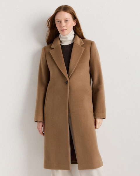Wool Cashmere Classic Single-Breasted Coat in Caramel