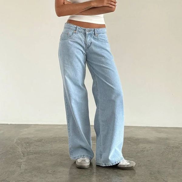 motel rocks Roomy Extra Wide Low Rise Jeans in Light Wash