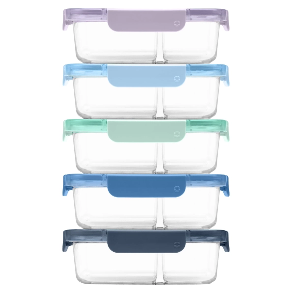 Ello Colour Lock Divided Glass Meal Prep Set, 10-piece