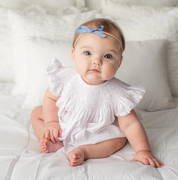 Heirloom Smocked Bubble in White with White Smocking - Flower girl, Wedding, Portrait, Easter, First Communion 521 *F