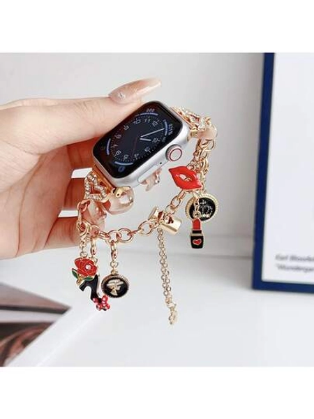 1pc Removable & Dryable Charm Pendant Strap Compatible With Apple Watch 38mm 40mm 41mm 42mm 44mm 45mm 46mm 49mm, Women Bracelet Band Fit For Apple Watch Series Ultra 2 SE 10 9 8 7 6 5 4 3 2 1, Fashionable Watch Band, Suitable For Valentine's Day Gift & Daily Wear