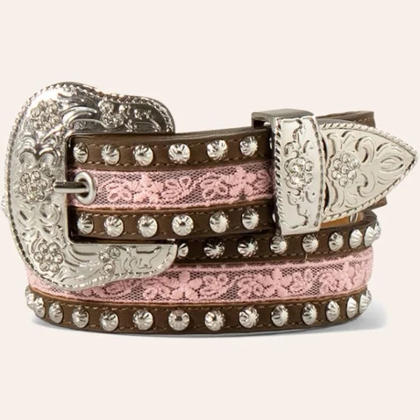 ARIAT Girls' Floral Lace Stud Leather Belt