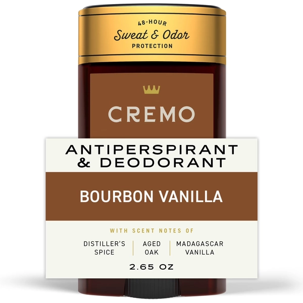 Cremo Men's Deodorant & Antiperspirant, Bourbon Vanilla Scent, 2.65 oz