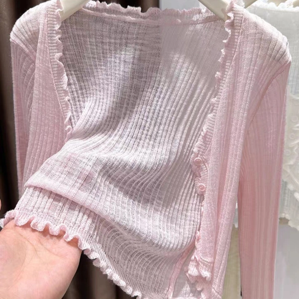 New European and American Spring/Summer Women's Fashion Ruffle Cropped Cardigan Top