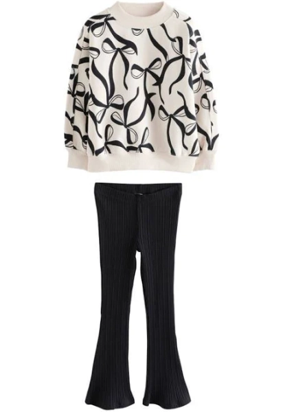 NEXT Kids' Bow Print Sweatshirt & Flare Leggings Set