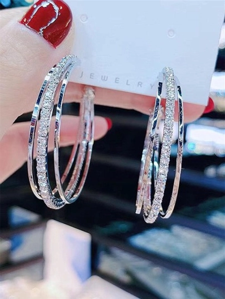 Rhinestone Decor Layered Hoop Earrings