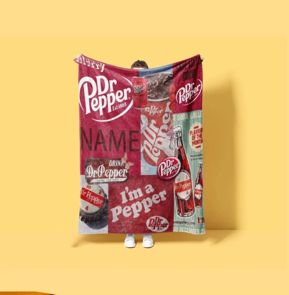Retro Dr Pepper Can Collage Blanket Personalized Name Throw Vintage Soda Advertisement Bedding Classic Drink Fan Decor Gift