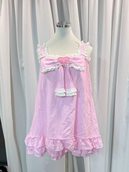 [£28.60]Ryousangata Pink Bow & Multi-Layer Ruffle Cami Dress