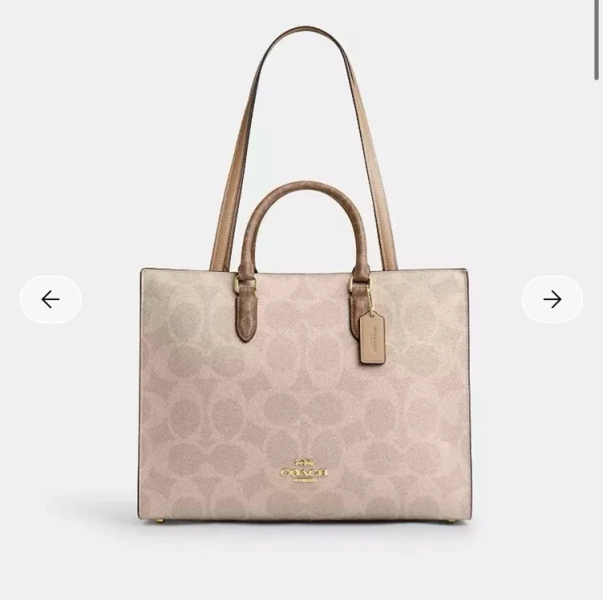Gold/Walnut/Tan Maggie Tote Bag In Blocked Signature Canvas