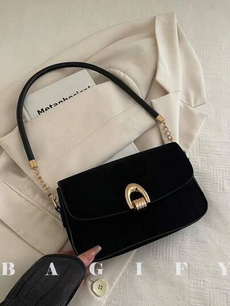 Fashionable Solid Color Metal Decor Multipurpose Underarm Shoulder Bag, Suitable For Shopping, Wallet, Young Women, College Students, Newlyweds, Office Ladies. It Is Perfect For Office, University, Work, Business, Commuting, Outdoor Activities, Travel And Picnics