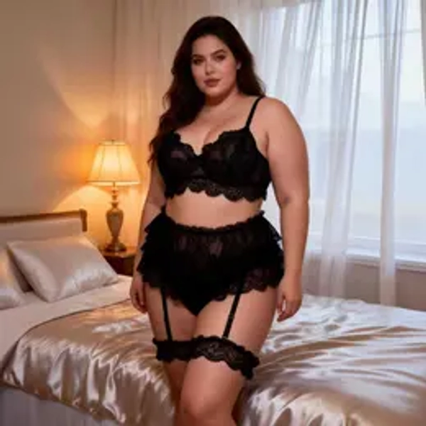 Plus Women's Date Night 5-Piece Baby Doll Lingerie Set: Underwire Bra with Mesh, Corset Bikini & Detachable Lace Thigh Garters ling Elegance Accessory Style lingerie set