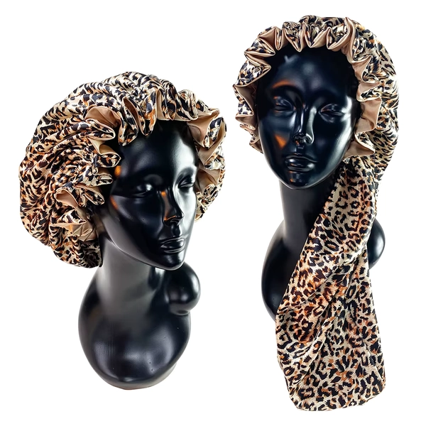 Leopard Print Double Layer Silky Bonnet Adjustable Elastic Band High Quality Satin Nightcap  Free Shipping - AliExpress 