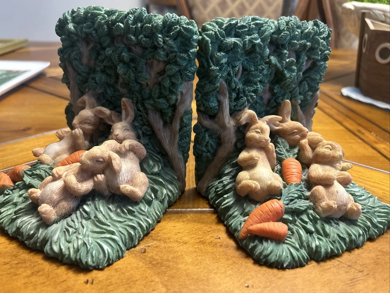 Vintage Bunny Rabbit Bookends Woodland Cottagecore Nursery Decor Spring Easter