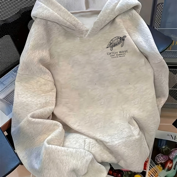 Girls' Casual Hoodie with Ocean-Themed Letter Print