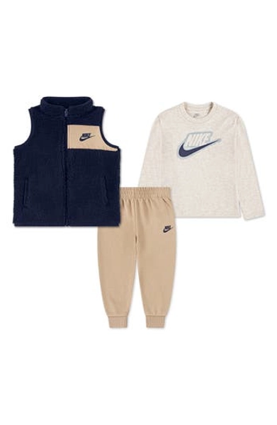 Nike Kids' Powder Play T-Shirt, Vest & Joggers Set in Hemp at Nordstrom Rack, Size 2T