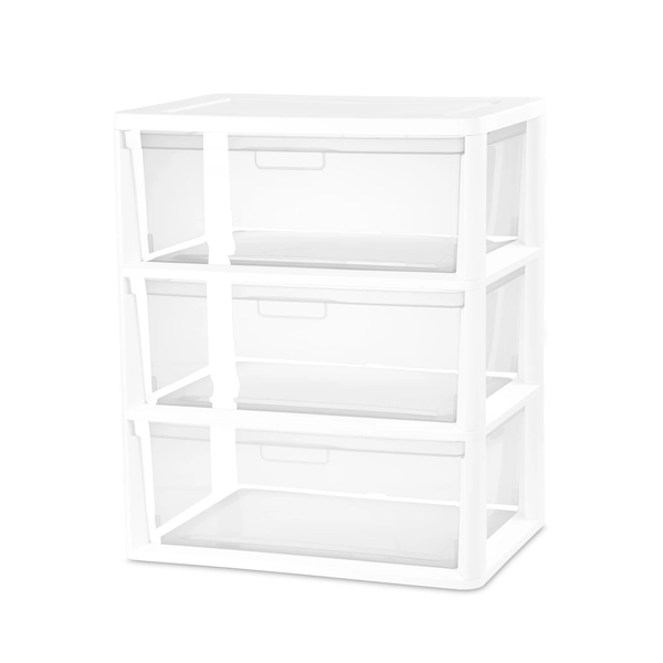 Sterilite Wide 3 Drawer Tower, Plastic Storage Organizer with Removable Clear Bins, Easy Assembly, No Tools Needed, White - Walmart.com
