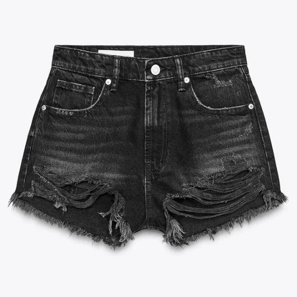 Zara Women's Curved High-Waisted Denim Shorts