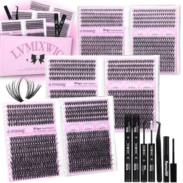 6 Box Lash Clusters Kit 30D+40D+50D Lash Extension Kit 1680PCS Eyelash Clusters with 2X Lash Bond and Seal Wispy Cluster Lashes Gift Packs Natural