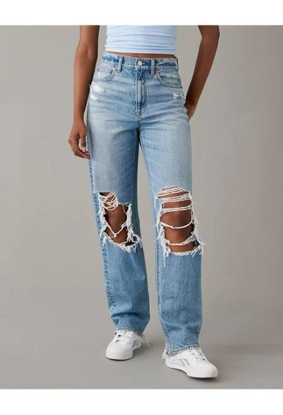 AE Strigid Women's Highest Waist Baggy Straight Ripped Jeans