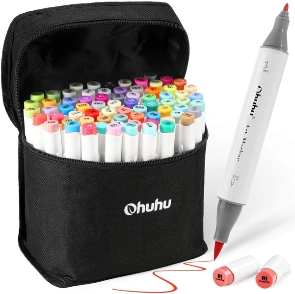 Ohuhu - Alcohol based Art markers - Brush &amp; Fine - set van 72 + Blender + etui