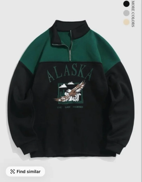 Men's Patchwork Letter & Eagle Print Quarter Zip Sweatshirt, | Black Friday Sale TikTok Shop