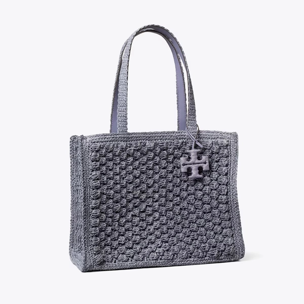 Small Ella Hand-Crocheted Popcorn Tote in gray, size OS