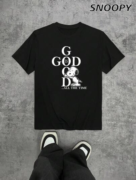 God Is God All The Time Comfortable Men's  Short-Sleeved Loose Slimming Cartoon Print Casual Shirt