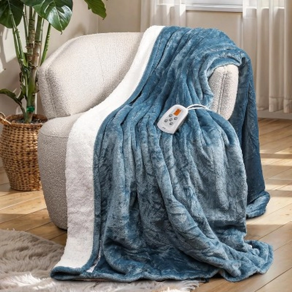 Heynemo Heated Blanket Twin Size, Fast Heating Throw with 10 Heating Levels & 0.5-12 Hour Auto-Off, ETL Certified, Machine Washable, Blue