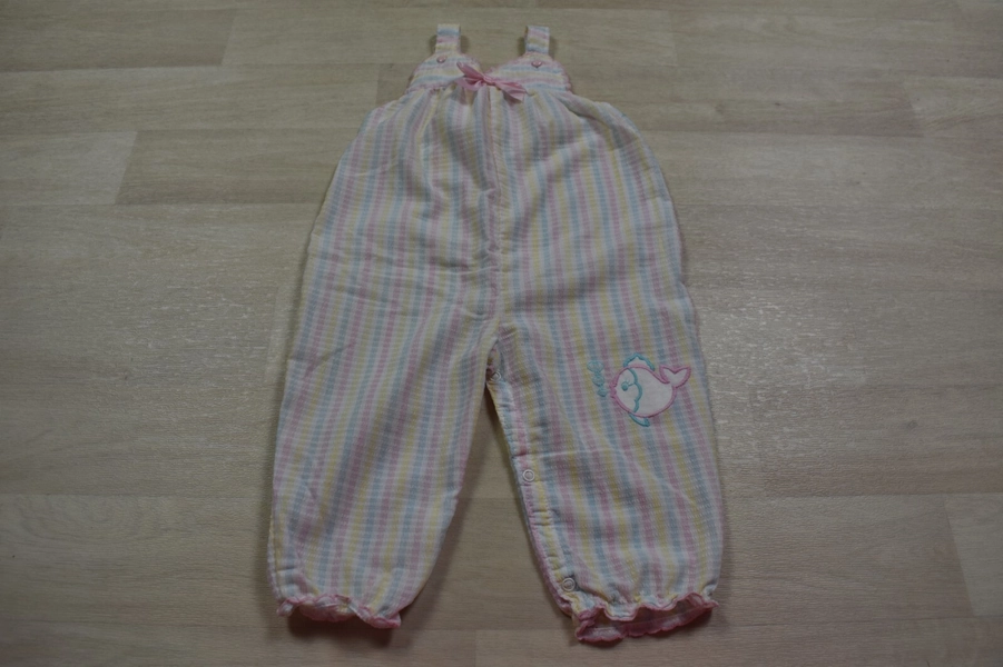 Vintage 1980s Carters Jumpsuit Girl Baby 18 Mo Pink/Blue Stripe Christmas Party